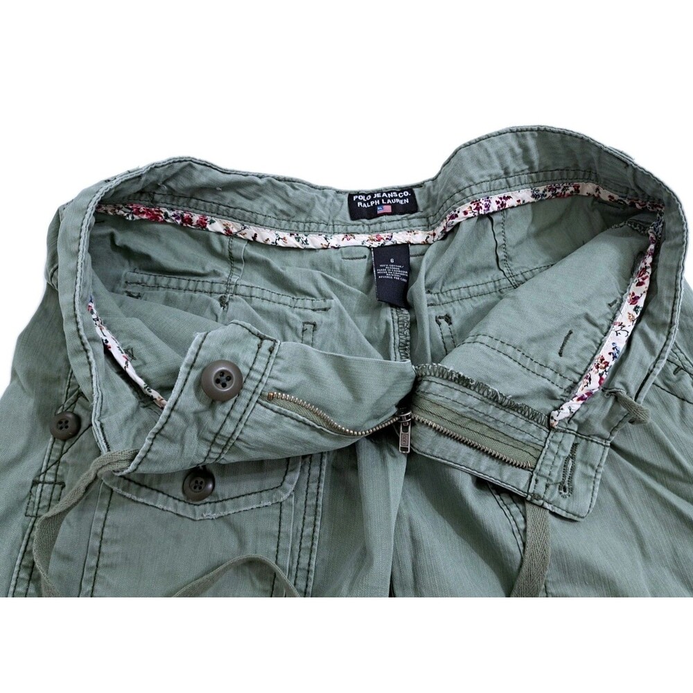 Y2K Polo Jean Co Ralph Lauren Women's Green Cargo Army Hiking Shorts Size 6 - Picture 2 of 7